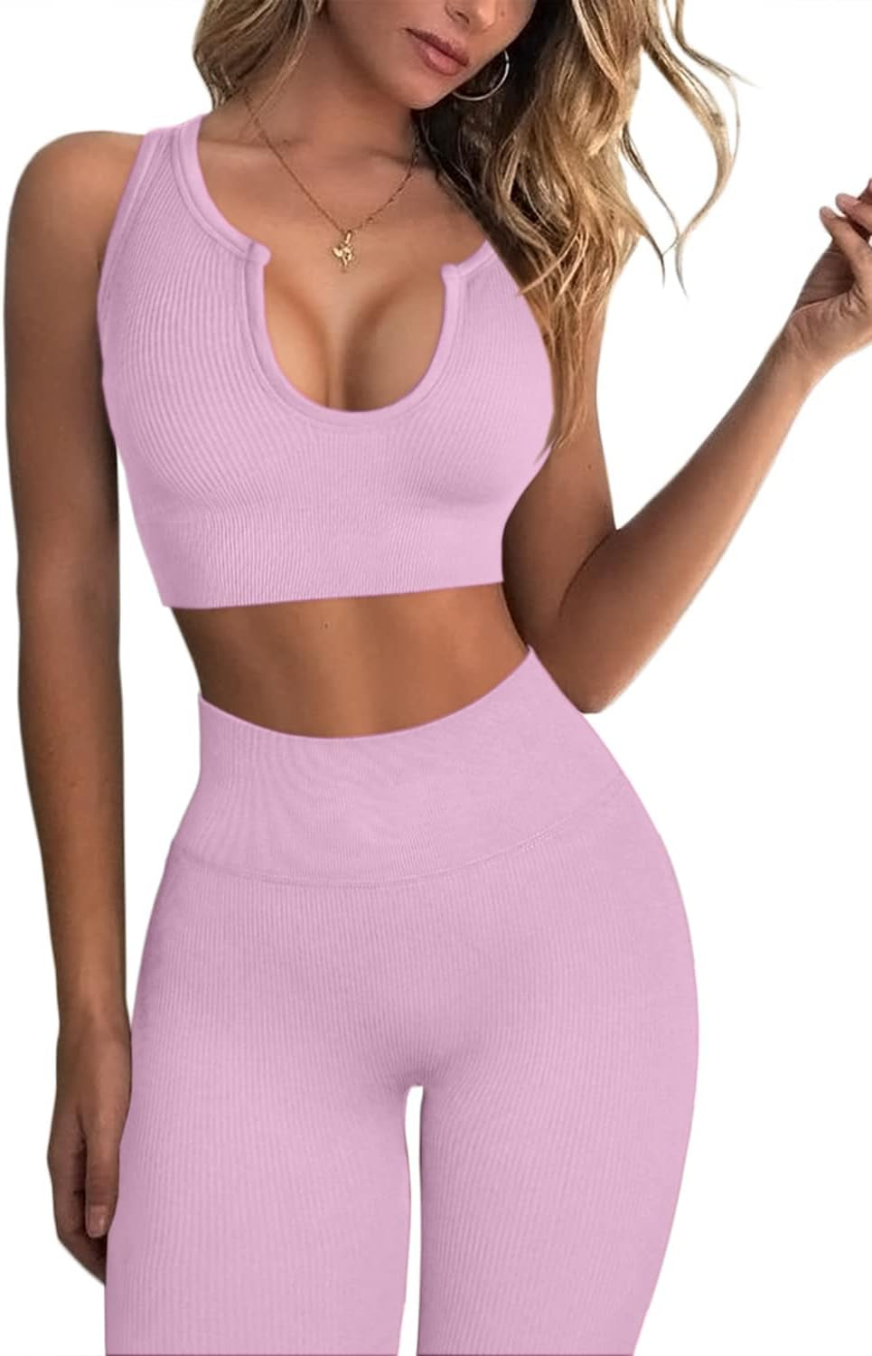 QINSEN Workout Seamless Crop Tank & High Waist Yoga Outfits for Women