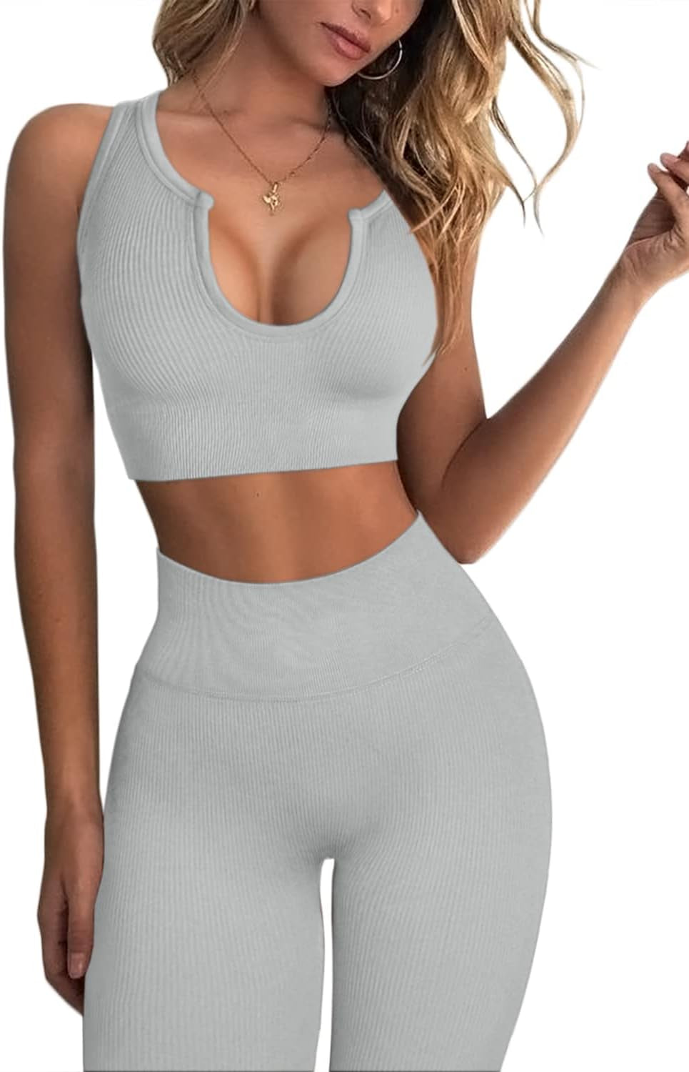 QINSEN Workout Seamless Crop Tank & High Waist Yoga Outfits for Women