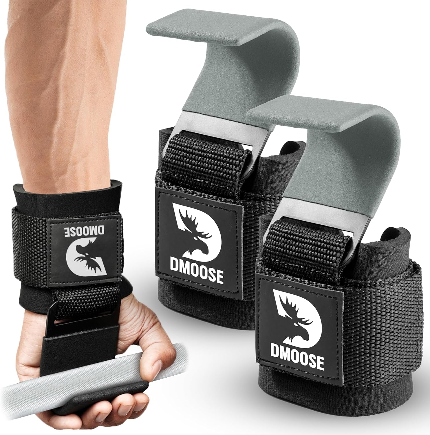 DMOOSE FITNESS Weight Lifting Hooks for Men & Women