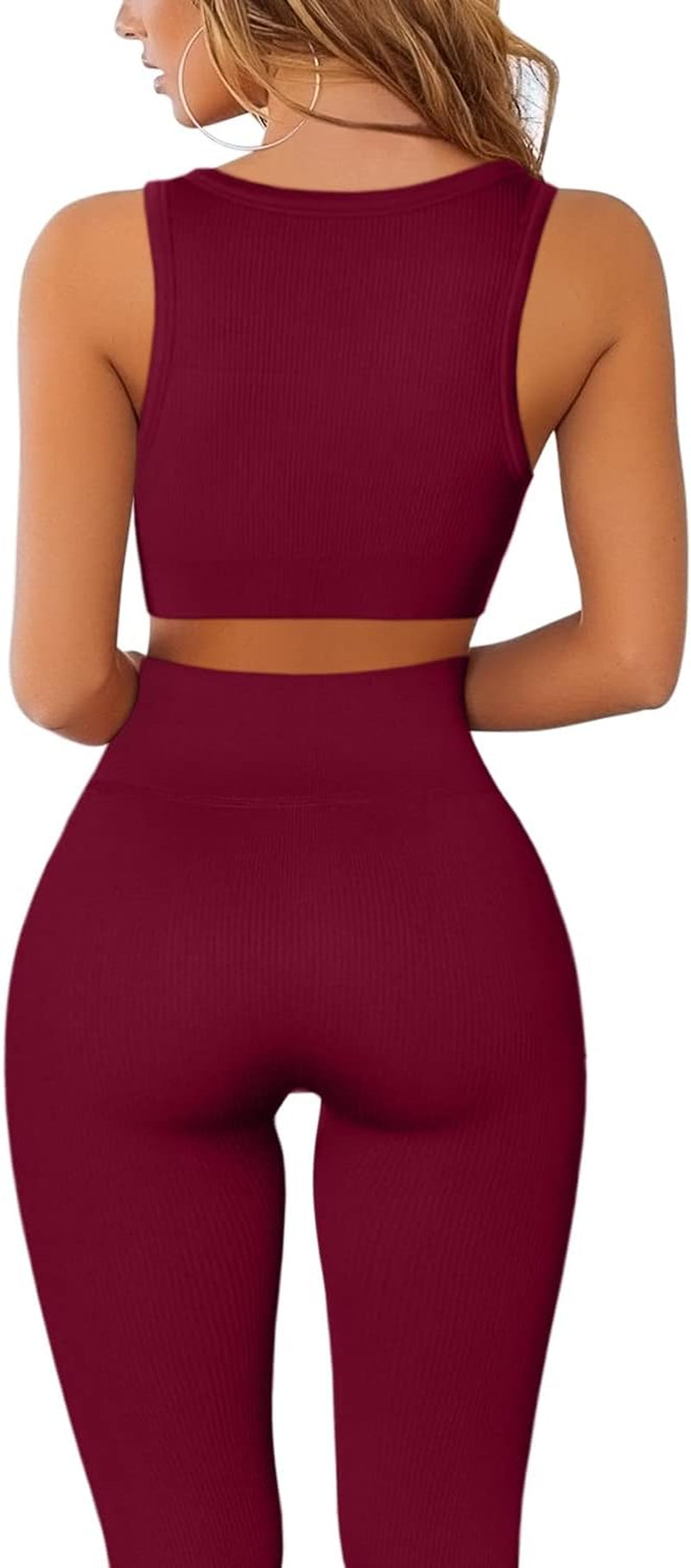 QINSEN Workout Seamless Crop Tank & High Waist Yoga Outfits for Women