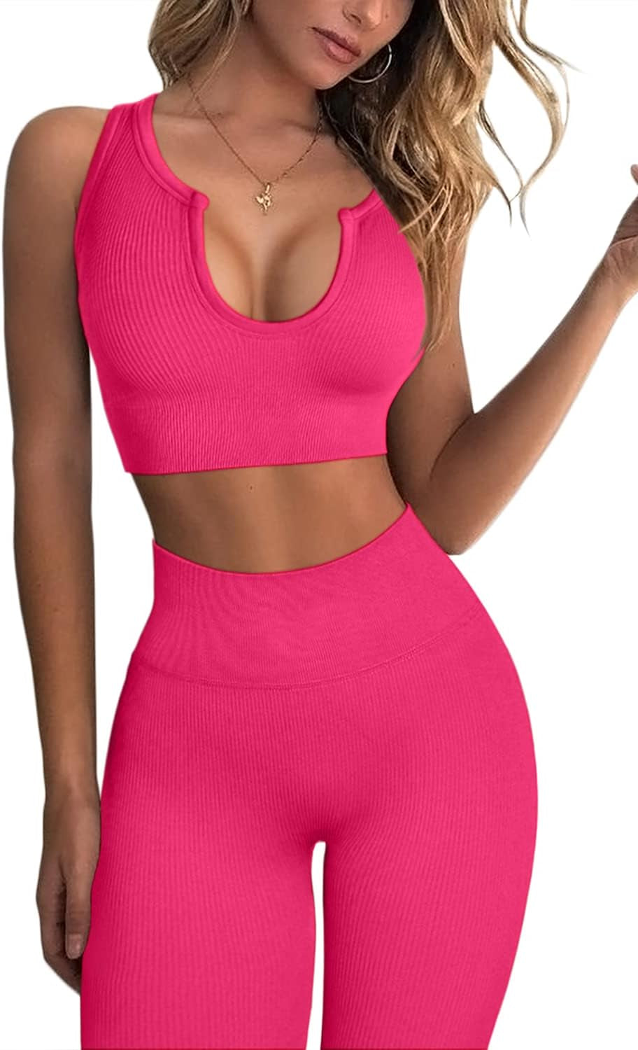 QINSEN Workout Seamless Crop Tank & High Waist Yoga Outfits for Women