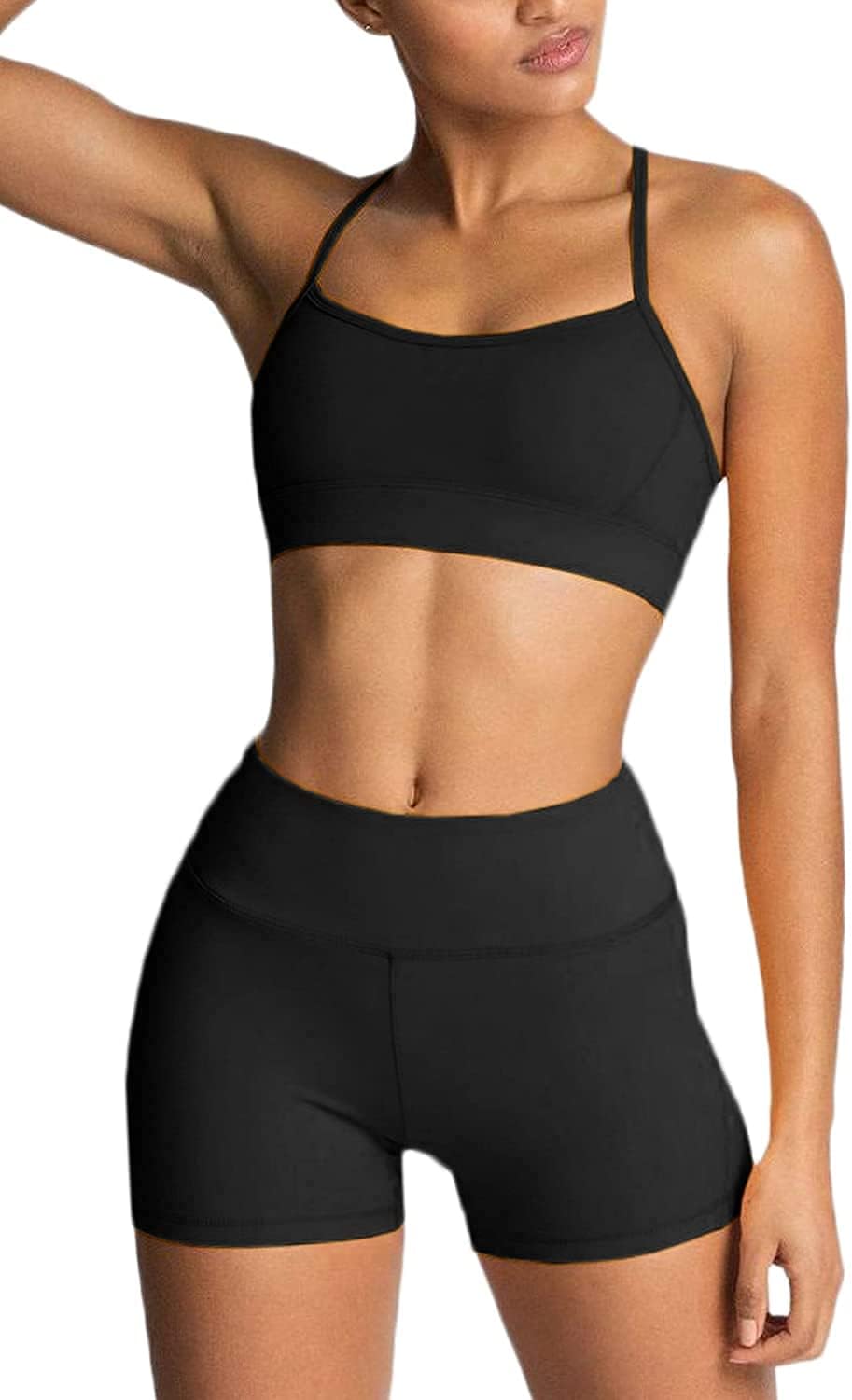 Women'S Workout Sets 2 Piece Yoga Outfit High Waisted Biker Shorts Leggings Sports Bra Gym Fitness Clothes Tracksuit