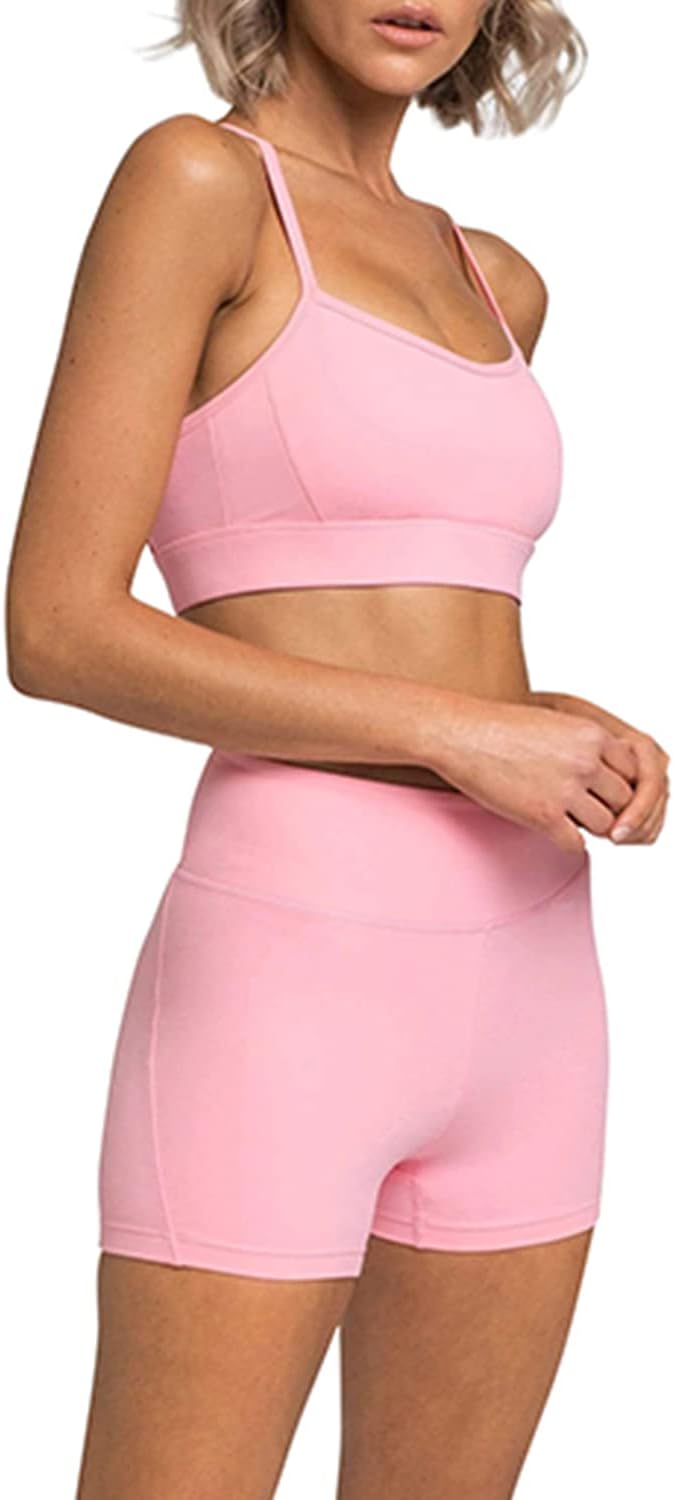 Women'S Workout Sets 2 Piece Yoga Outfit High Waisted Biker Shorts Leggings Sports Bra Gym Fitness Clothes Tracksuit
