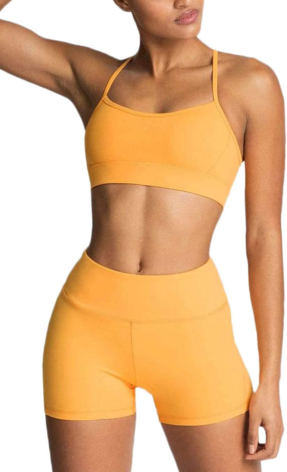 Women'S Workout Sets 2 Piece Yoga Outfit High Waisted Biker Shorts Leggings Sports Bra Gym Fitness Clothes Tracksuit