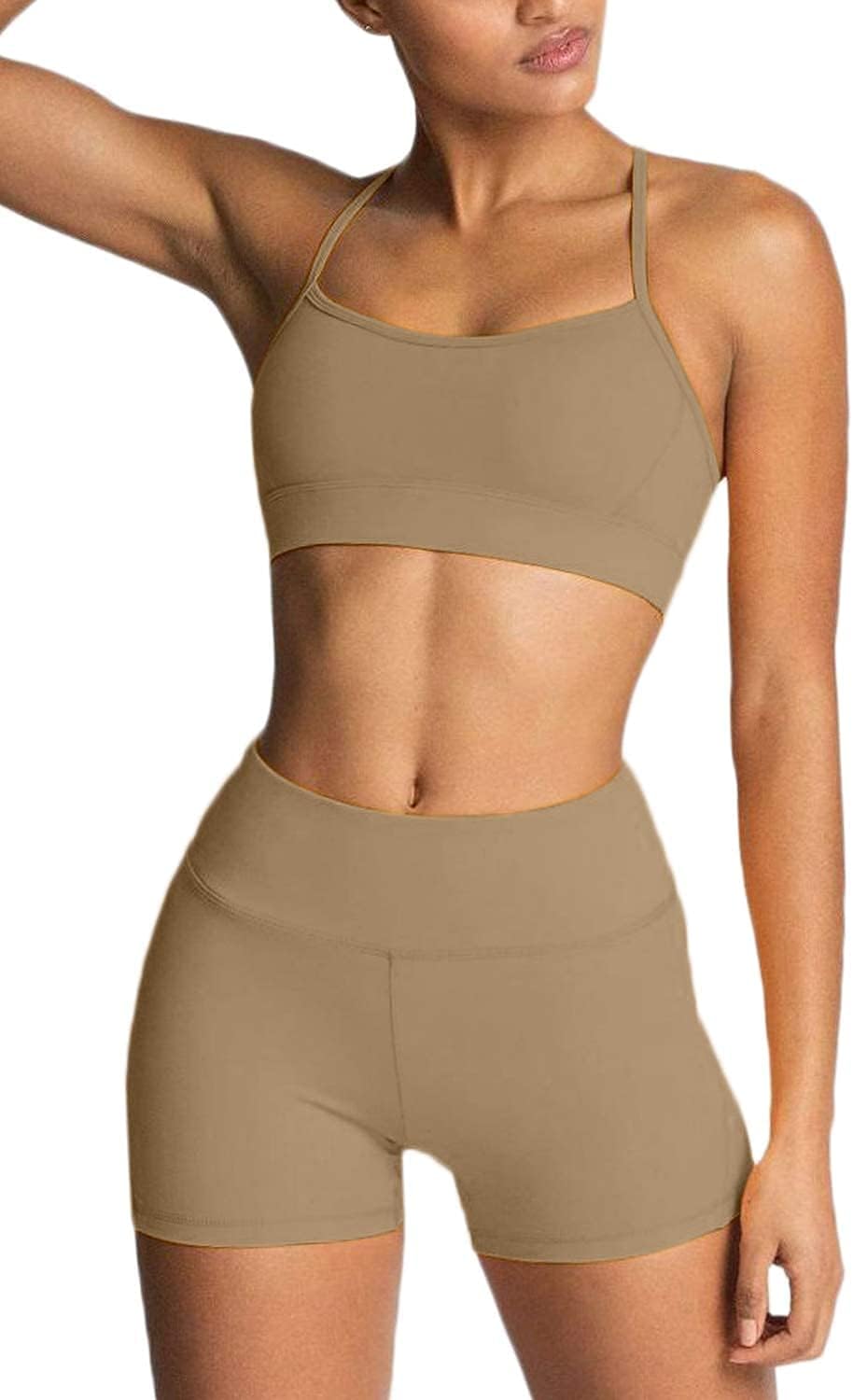 Women'S Workout Sets 2 Piece Yoga Outfit High Waisted Biker Shorts Leggings Sports Bra Gym Fitness Clothes Tracksuit